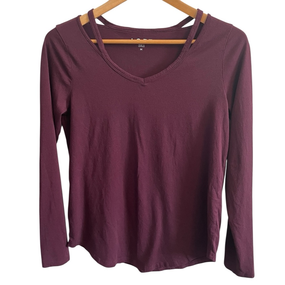ii1- Loft maroon long sleeve top with shoulder cutouts soft casual medium med m